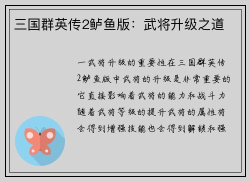 三国群英传2鲈鱼版：武将升级之道